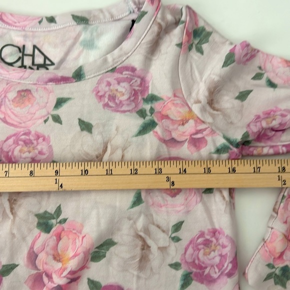 Chaser Pink Floral Print Scoop Neck Long Sleeve Knit Oversized Pullover Top XS - Picture 7 of 8